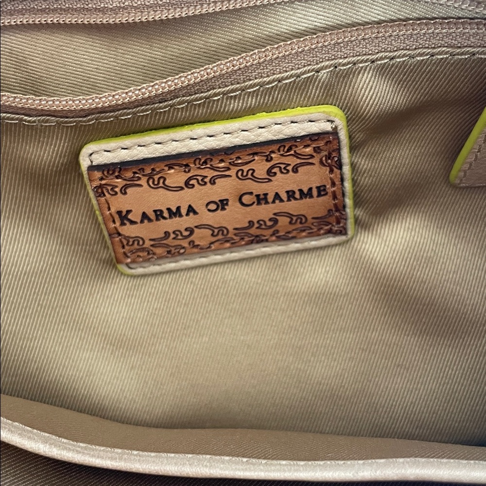 Karma of Charme soft leather bag brown leather lime green accents - Picture 3 of 3